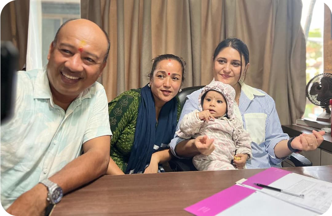 Happy family with healthcare providers